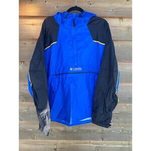 Columbia blue and black 1/2 zip hooded windbreaker pullover jacket